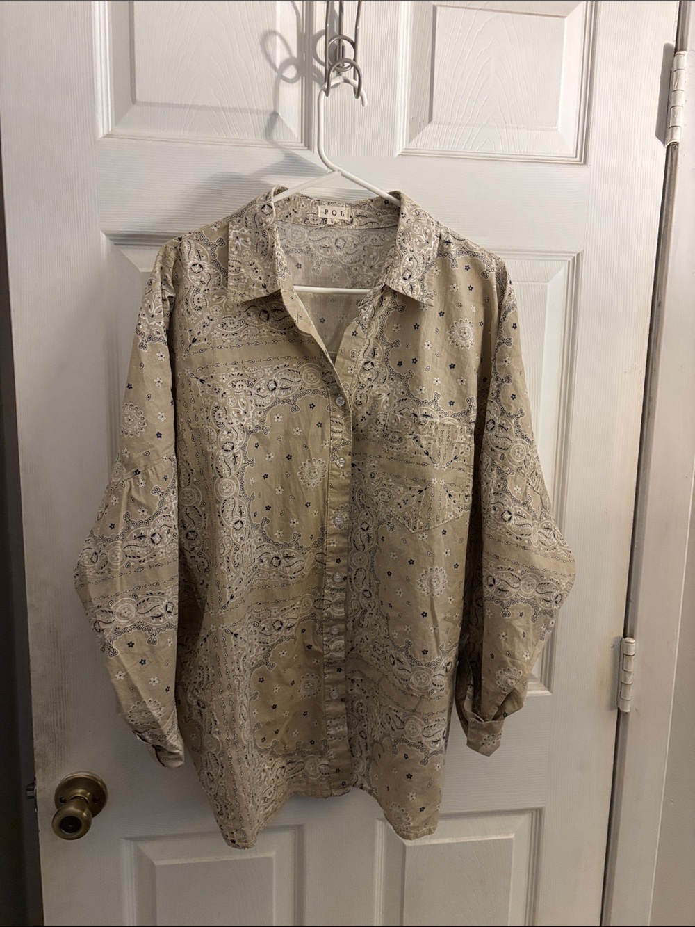 POL Beige Paisley Button-Up Shirt